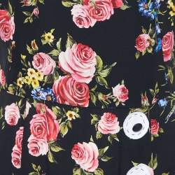 Pre Owned Dolce & Gabbana Black Floral Printed Silk Midi Dress M
