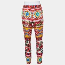 Pre Owned Dolce & Gabbana Multicolor Printed Silk Tapered Leg Pants M