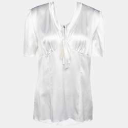 Pre Owned Dolce & Gabbana White Silk Satin Bow Detail Top L