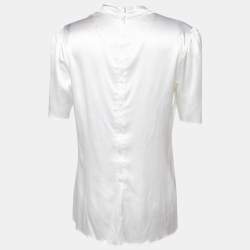 Pre Owned Dolce & Gabbana White Silk Satin Bow Detail Top L