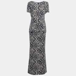 Dolce & Gabbana Black Print Silk Skirt Blouse Set M