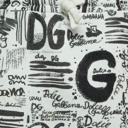 Dolce & Gabbana White Graffiti Print Cotton Drawstring Mini Skirt M