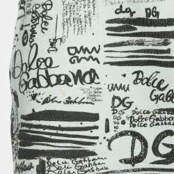 Dolce & Gabbana White Graffiti Print Cotton Drawstring Mini Skirt M