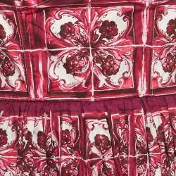 Pre Owned Dolce & Gabbana Pink Majolica Print Cotton Pleated Short Dress M