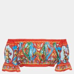 Pre Owned Dolce & Gabbana Multicolor Carretto Print Cotton Crop Top M  