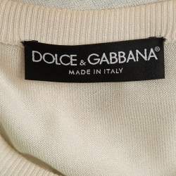 Pre Owned Dolce & Gabbana Off-White Leaves Print Silk Buttoned Cardigan M