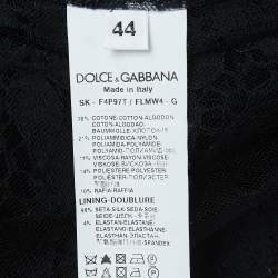 Pre Owned Dolce & Gabbana Black Floral Lace Raffia Trimmed Midi Skirt M
