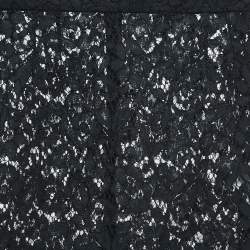 Pre Owned Dolce & Gabbana Black Floral Lace Raffia Trimmed Midi Skirt M