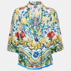 Pre Owned Dolce & Gabbana Multicolor Majolica Print Silk Double Breasted Blouse S
