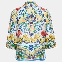Pre Owned Dolce & Gabbana Multicolor Majolica Print Silk Double Breasted Blouse S