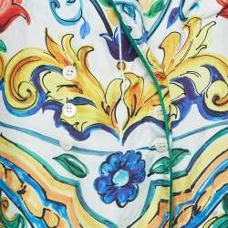 Pre Owned Dolce & Gabbana Multicolor Majolica Print Silk Double Breasted Blouse S