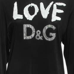 Pre Owned Dolce & Gabbana Black Jersey Sequined Top S