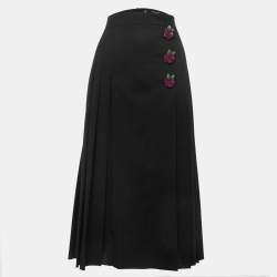 Pre Owned Dolce & Gabbana Black Wool Pleated Midi Skirt 2XL
