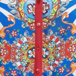 Dolce & Gabbana Red Carretto Print Silk Knit Button Front Cardigan M