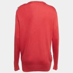 Dolce & Gabbana Red Carretto Print Silk Knit Button Front Cardigan M