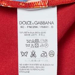 Dolce & Gabbana Red Carretto Print Silk Knit Button Front Cardigan M