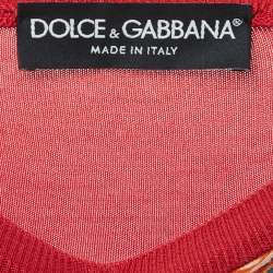 Dolce & Gabbana Red Carretto Print Silk Knit Button Front Cardigan M