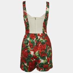 Dolce & Gabbana Red Floral Printed Jacquard Playsuit S