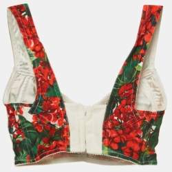 Pre Owned Dolce & Gabbana White/Red Floral Printed Crepe Crop Top M