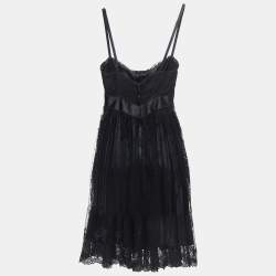 Pre Owned Dolce & Gabbana Black Embroidered Tulle Strappy Mini Dress S