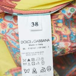 Pre Owned Dolce & Gabbana Multicolor Print Silk Boat Neck Top S