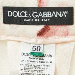 Pre Owned Dolce & Gabbana Pink Floral Printed Jacquard Logo Tape Detail Trousers 2XL