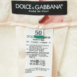 Pre Owned Dolce & Gabbana Pink Floral Printed Jacquard Logo Tape Detail Trousers 2XL