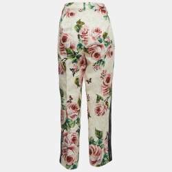 Pre Owned Dolce & Gabbana Pink Floral Printed Jacquard Logo Tape Detail Trousers 2XL