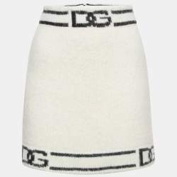 Pre Owned Dolce & Gabbana White Wool Blend Logo Mini Skirt M