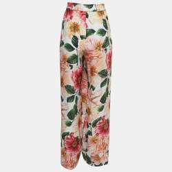 Pre Owned Dolce & Gabbana Pink Floral Printed Silk Wide Leg Pants XL