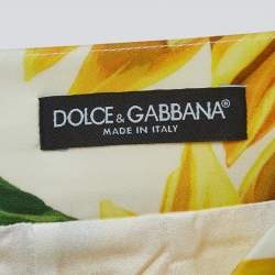 Pre Owned Dolce & Gabbana White/Yellow Sunflower Printed Silk Skirt 2XL
