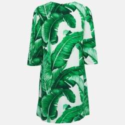 Pre Owned Dolce & Gabbana Green Leaf Printed Crepe Mini Dress L