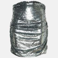 Pre Owned Dolce & Gabbana Silver Sequined Draped Mini Skirt L