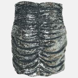 Pre Owned Dolce & Gabbana Silver Sequined Draped Mini Skirt L