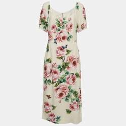 Pre Owned Dolce & Gabbana Pink Floral Printed Crepe Midi Dress XL