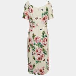 Pre Owned Dolce & Gabbana Pink Floral Printed Crepe Midi Dress XL