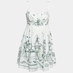 Pre Owned Dolce & Gabbana White/Green Printed Cotton Mini Dress L