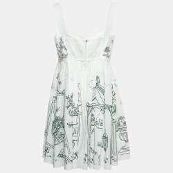Pre Owned Dolce & Gabbana White/Green Printed Cotton Mini Dress L