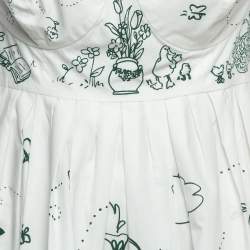 Pre Owned Dolce & Gabbana White/Green Printed Cotton Mini Dress L