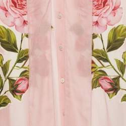 Pre Owned Dolce & Gabbana Pink Silk Floral Appliqued Sheer Blouse M