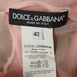 Pre Owned Dolce & Gabbana Pink Silk Floral Appliqued Sheer Blouse M