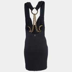 Pre Owned Dolce & Gabbana Black Crepe Back Chain Detail Mini Dress L