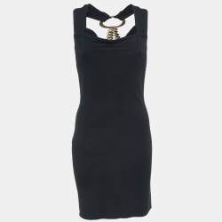 Pre Owned Dolce & Gabbana Black Crepe Back Chain Detail Mini Dress L