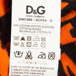 Pre Owned Dolce & Gabbana Black/Orange Printed Knit Top S