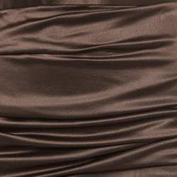Pre Owned Dolce & Gabbana Brown Silk Satin Ruched Midi Skirt M