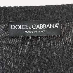 Pre Owned Dolce & Gabbana Grey Floral Applique Cashmere Cardigan M