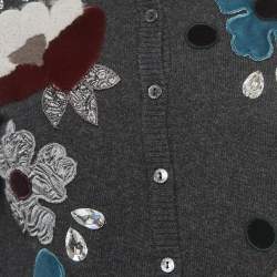 Pre Owned Dolce & Gabbana Grey Floral Applique Cashmere Cardigan M