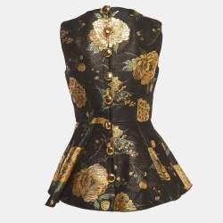 Pre Owned Dolce & Gabbana Black/Metallic Floral Jacquard Peplum Top S