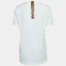 Pre Owned Dolce & Gabbana White Print Cotton Zip Detail Half Sleeve T-Shirt M