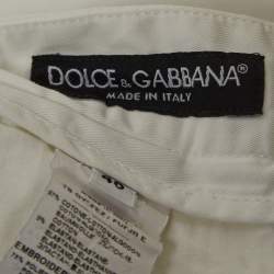 Pre Owned Dolce & Gabbana White Cotton Straight Fit Trousers L